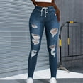 thumbnail image 1 of Jjayotai Women Plus Size Ripped Stretch Skinny Jeans, Drawstring High Rise Boyfriend Distressed Denim Jegging Blue-7 S, 1 of 9
