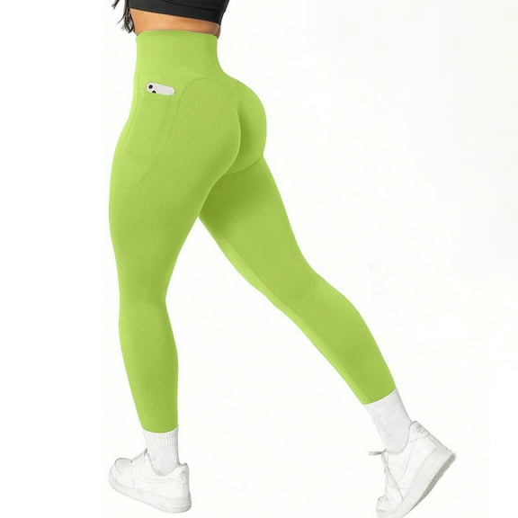 Jjayotai Women Seamless Workout Leggings, Scrunch Butt Lifting Gym Leggings, High Waisted Yoga Pants with Pockets Green L