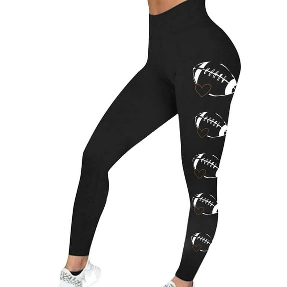 Jjayotai Women Stretchy Leggings, Love Football Tights, Buttery Soft Inseam Gym Yoga Pants, Cozy Stylish Tights Black M