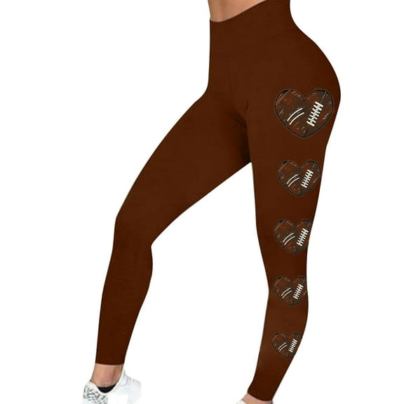 Jjayotai Women Stretchy Leggings, Love Football Tights, Buttery Soft Inseam Gym Yoga Pants, Cozy Stylish Tights Coffee XL