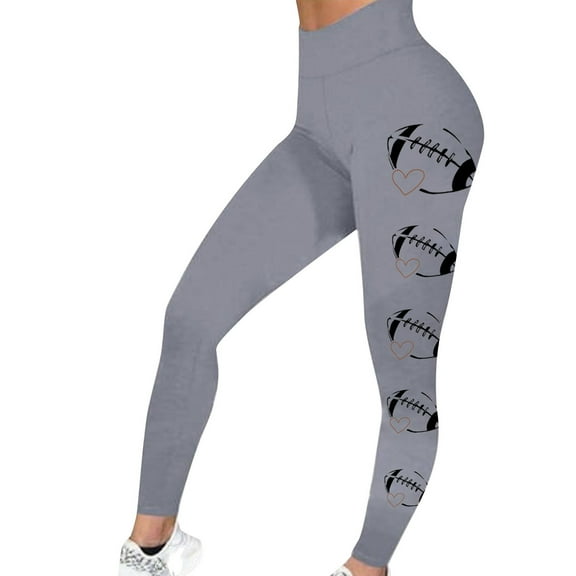 Jjayotai Women Stretchy Leggings, Love Football Tights, Buttery Soft Inseam Gym Yoga Pants, Cozy Stylish Tights Gray L