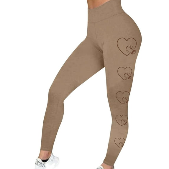 Jjayotai Women Stretchy Leggings, Love Football Tights, Buttery Soft Inseam Gym Yoga Pants, Cozy Stylish Tights Khaki XXL