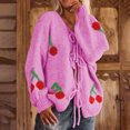 thumbnail image 1 of Jjayotai Women Tie Front Cherry Cardigan Sweater Clearance, Oversized Chunky Knit Long Sleeve Trendy Fall Winter Sweaters Tops Pink XL, 1 of 6