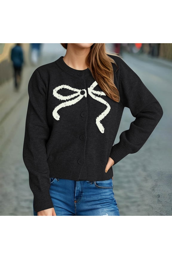 Women Y2k Cardigan Sweater, Long Sleeve Button Down Cardigans Vintage Open Front Sweaters, Cute Knit Pullover Tops Black M