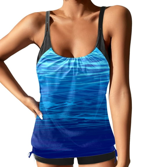 Jjayotai Women's Bathing Suits Clearance, Tankini Sets for Women, Two Piece Swimsuits, Tank Top with Boyshorts Blue L