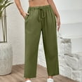 thumbnail image 1 of Jjayotai Women's Casual Wide Leg Pants, Flowy Adjustable Tie Knot Elastic Waist Trousers, Summer Beach Pants with Pockets Army Green XXXL, 1 of 9