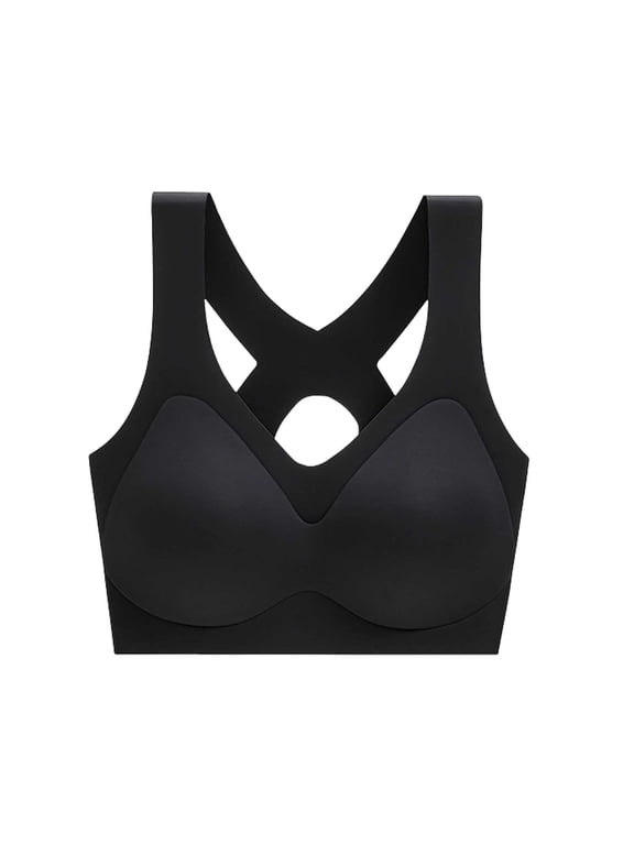 Women's Criss Cross Back Sports Bra, Seamless Wireless Molded Cup Bra, Medium Support Workout Yoga Gym Running