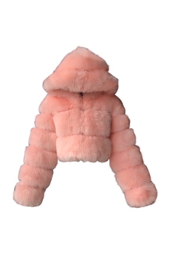 Women's Faux Fur Short Coats, Thicken Cropped Winter Warm Jacket, Fluffy Fuzzy Cardigan Jackets, Suit for Party Pink M