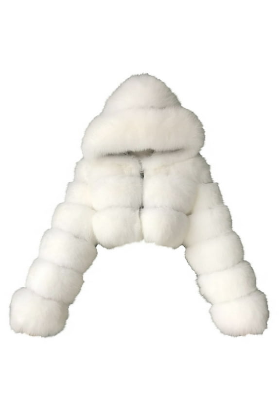 Women's Faux Fur Short Coats, Thicken Cropped Winter Warm Jacket, Fluffy Fuzzy Cardigan Jackets, Suit for Party White L