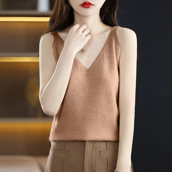 Jjayotai Women's Faux Fur Sweater Vest, Fuzzy V Neck Sleeveless Knit Vest Top, Tank Tops for Women Brown^1 XXL