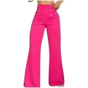 Jjayotai Womens Flared Dress Pants, Fall Winter Stretchy Wide Leg Palazzo Lounge Pants, Casual Comfy High Waist Solid Trousers Hot Pink M