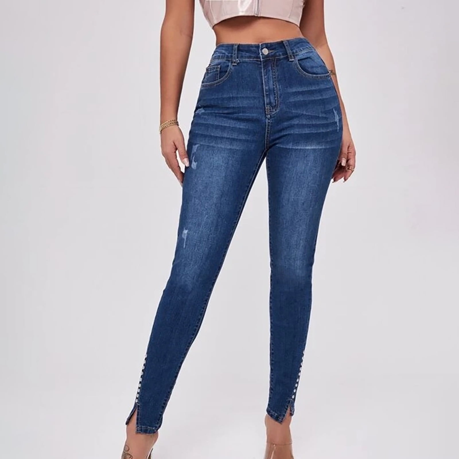 Myosotis Raw Hem Ripped Open-Knee Fit & Flare Cropped Jeans for Women