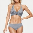 thumbnail image 1 of Jjayotai Women's High Waisted Bikini, Twist Front Tie Back 2 Piece Swimsuits, Wrap Halter Bathing Suit Gray M, 1 of 5
