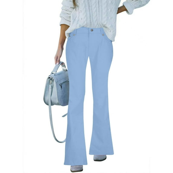 Jjayotai Women's High Waisted Crop Flare Jeans, Cropped Bell Bottom Jeans for Women Denim Pants with Live Hem Sky Blue XL