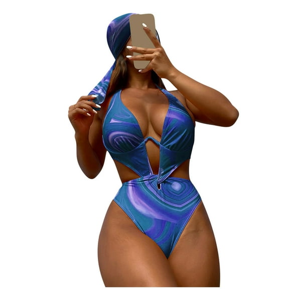 Jjayotai Women's Hollow Out Bathing Suit, Cut Out Knot Summer Swimsuit Bikinis One Piece Dark Blue M