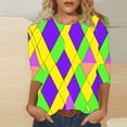 thumbnail image 1 of Jjayotai Women's Mardi Gras Outfits, Fashion Casual Round Neck 3/4 Sleeve Loose Strip Printed T-Shirt for Women Clearance,Suit for Carnival Party Multicolor-5 XXXL, 1 of 5