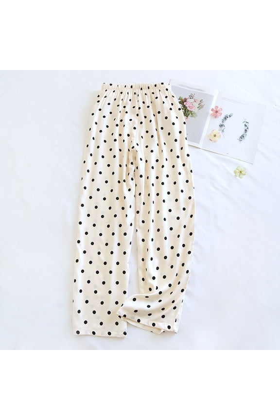 Women's Pajamas, Viscose Pants, Comfortable Loose Home Pant, Polka Dot Thin Bottoms with Pockets Black M