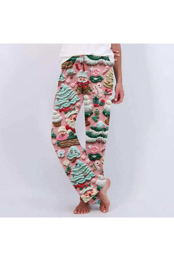 Women's Plush Christmas Pajama Pants, Comfy PJs Bottom with Pockets, Stretchy Petite to Plus Size Pajamas Pink M
