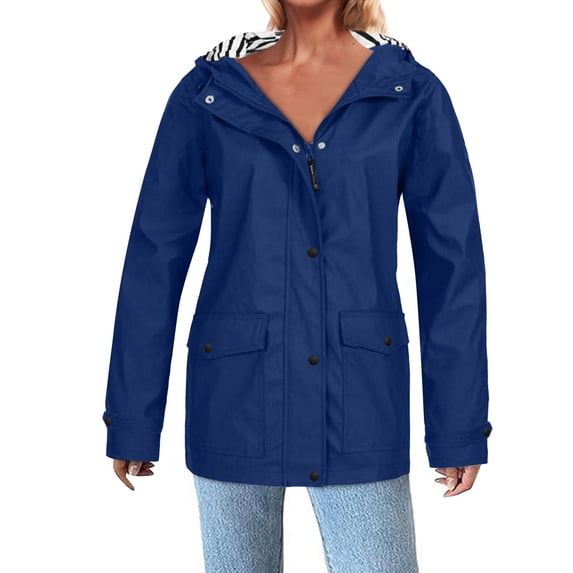 Jjayotai Women's Raincoats Clearance, Waterproof Rain Jacket, Lightweight Active Outdoor Hooded Trench Coats, Zip Up Windbreaker Blue XXXL