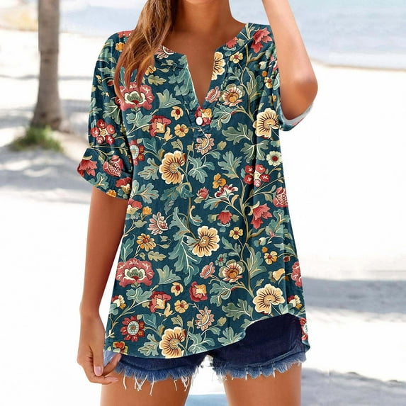 Jjayotai Women's Short Sleeve V-Neck T-Shirt, Casual Summer Athletic Top, T Shirts for Women, Lightweight Tops & Blouses, Button Down Shirts for Women Multicolor^21 XL