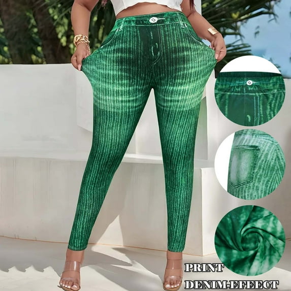 Jjayotai Women's Stacked Fuzzy Pants, High Waist Trousers, Striped Velvet Elastic Pants Streetwear Green M