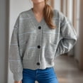 thumbnail image 1 of Jjayotai Women's Striped Cardigan Clearance, Long Sleeve Button Up Open Front, Knit Oversized Sweater Gray L, 1 of 7