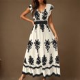 thumbnail image 1 of Jjayotai Women's Tribal Cap Sleeve A Line Dress, V Neck Flounce Hem Vacation Maxi Dresses, Summer Dresses for Women 2025, Boho Dress Beige^ XL, 1 of 8