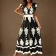 thumbnail image 1 of Jjayotai Women's Tribal Cap Sleeve A Line Dress, V Neck Flounce Hem Vacation Maxi Dresses, Summer Dresses for Women 2025, Boho Dress Black^ M, 1 of 8