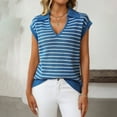thumbnail image 1 of Jjayotai Women's V Neck Cap Sleeve Sweater Vest, Sleeveless Collared Striped Knit Tank Tops, 2025 Casual Trendy Outfits, Shirts for Women Blue^ XL, 1 of 6