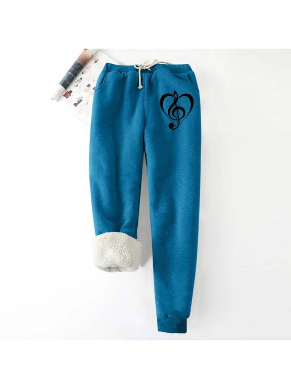 Women's Warm Sherpa Lined Athletic Sweatpants, High Waisted Jogger Pants, Fleece Lined Winter Thicken Outdoor Long Pants Blue M
