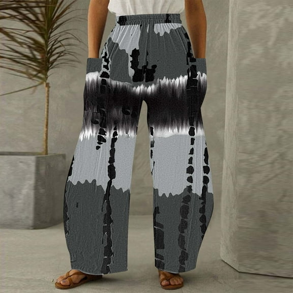 Jjayotai Women's Wide Leg Boho Pants, Smock High Waist Yoga Palazzo Trousers, Summer Beach Pants Gray XXL