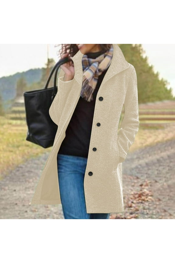 Women's Winter Wool Blend Pea Coat Clearance, Stand Collar Single Breasted Trench Coat, Thicken Fall Winter Overcoat Beige M