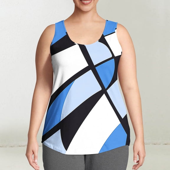 Jjayotai Women's Workout Tank Tops, Loose Fit Running Shirts, Sleeveless Quick Dry Athletic Gym Yoga Top, Color Block Tunic, Plus Size Womens Clothes Blue^2XXXL