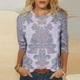 thumbnail image 1 of Jjayotai Womens 3/4 Sleeve Tops and Blouses, Paisley Flower Print Graphic T Shirts, Crewneck Tunic Tops, Basic Tee, Cute Casual Hide Belly Floral Graphic Blouse Purple^3 XXXXL, 1 of 5