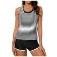 thumbnail image 1 of Jjayotai Womens Athletic 2 Piece Tankini Swimsuits with Shorts, Swim Tank Tops and Boyshorts Stripe Printed Tummy Control Bathing Suits Black M, 1 of 3