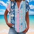 thumbnail image 1 of Jjayotai Womens Button Down Blouse, Rolled Cuffed Short Sleeve Shirts, Casual Work Blouse, Summer Hawaiian Outfits, Golf Tops for Women Plus Size, Floral V Neck Shirt Light Blue^ XL, 1 of 5