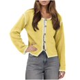 thumbnail image 1 of Jjayotai Womens Button Down Cardigan Sweater, Y2k Color Block Round Neck Long Sleeve Tops, 2024 Fall Chunky Knit Outwear Yellow S, 1 of 8