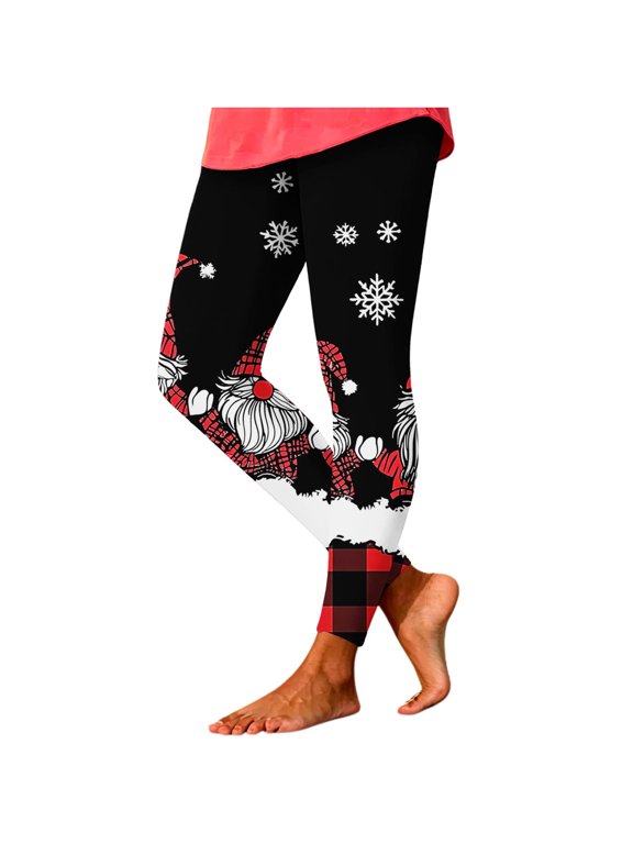 Womens Christmas Leggings High Waisted Yoga Pants Stretchy Full Length Gnome Plaid Snowflake Workout Holiday Party Everyday Wear Tights