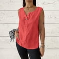 thumbnail image 1 of Jjayotai Womens Cotton Linen Vest, Casual Button Down Sleeveless V Neck Short Tops with Pockets, Tank Top for Women, Women's Summer Outfits Watermelon Red^ M, 1 of 6
