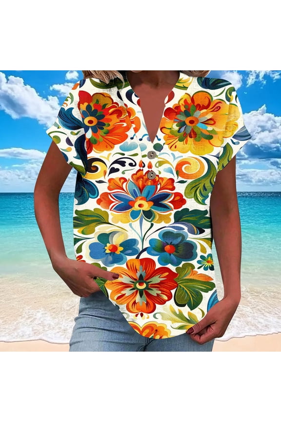 Womens Golf Polo Shirts, V Neck Short Sleeve T Shirt, Lightweight Moisture Wicking Polo, Casual 2 Buttons Outfits, Bohemian Clothes for Women Plus Size Beige^ L