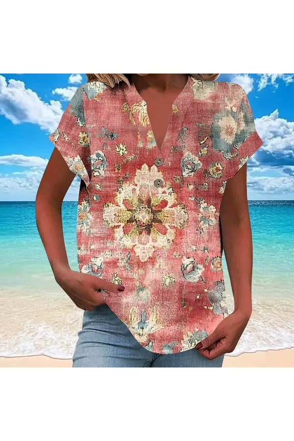 Womens Golf Polo Shirts, V Neck Short Sleeve T Shirt, Lightweight Moisture Wicking Polo, Casual 2 Buttons Outfits, Bohemian Clothes for Women Plus Size Khaki^1 XL