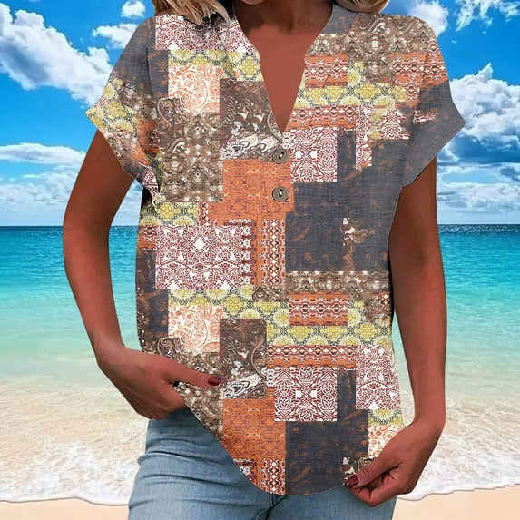 Jjayotai Womens Golf Shirt, Performance Moisture Wicking Quick-Dry Golf Polo Shirts for Women, Plus Size Tops for Women, Boho Top, V Neck Short Sleeve Blouse Khaki^ XL