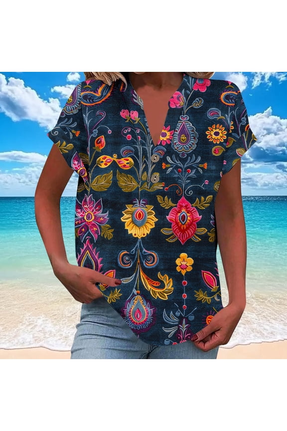 Womens Golf Shirt, Short Sleeve Polo Shirts, Quick Dry Tennis Tops, V-Neck Pickleball Shirts Golf Outfits, Button Up Summer Blouse, Boho Clothes Navy^ XL