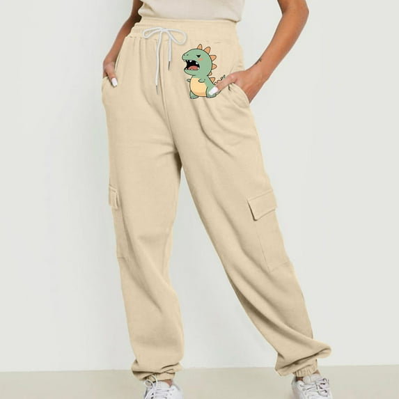 Jjayotai Womens Joggers Pants, Waffle Knit Cargo, Casual Sweatpants with Pocket, Elastic Waist Lounge Pants for Workout Running Beige L