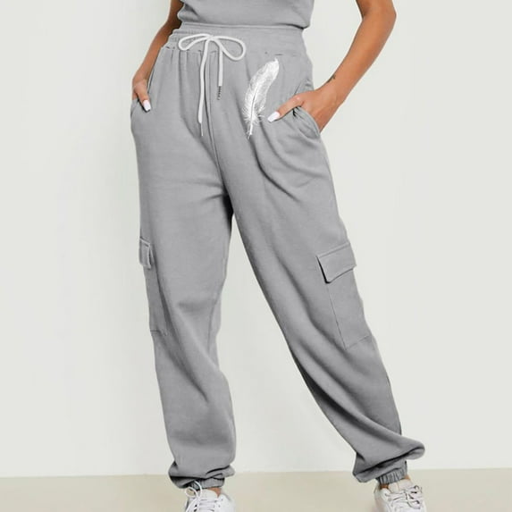 Jjayotai Womens Joggers Pants, Waffle Knit Cargo, Casual Sweatpants with Pocket, Elastic Waist Lounge Pants for Workout Running Gray XXL