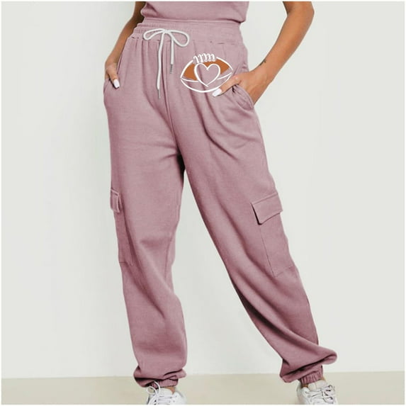 Jjayotai Womens Joggers Pants, Waffle Knit Cargo, Casual Sweatpants with Pocket, Elastic Waist Lounge Pants for Workout Running Pink M