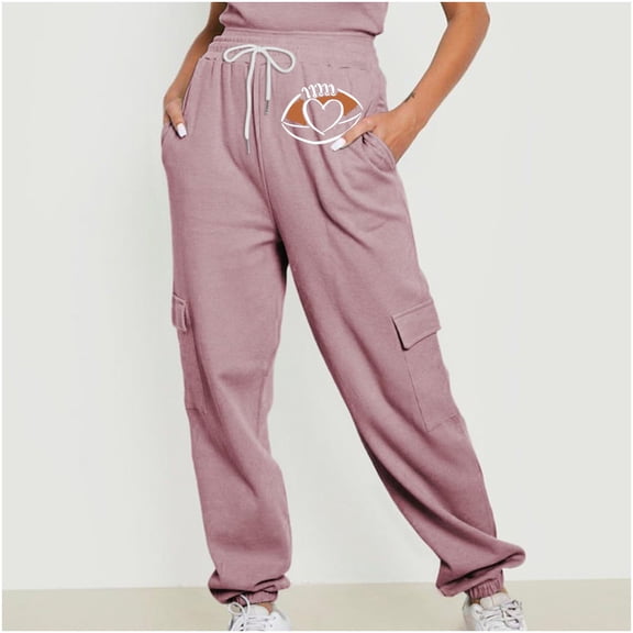 Jjayotai Womens Joggers Pants, Waffle Knit Cargo, Casual Sweatpants with Pocket, Elastic Waist Lounge Pants for Workout Running Pink XXL