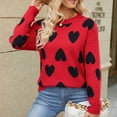 thumbnail image 1 of Jjayotai Womens Knitted Heart Print Sweater, Trendy 2024 Long Sleeve Crew Neck Pullover, Loose Casual Cute Lightweight Fall Tops Red S, 1 of 8