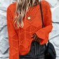 thumbnail image 1 of Jjayotai Womens Long Sleeve Hollow Out Crochet Crewneck Pointelle Knitted Sweaters Pullovers Orange XL, 1 of 9
