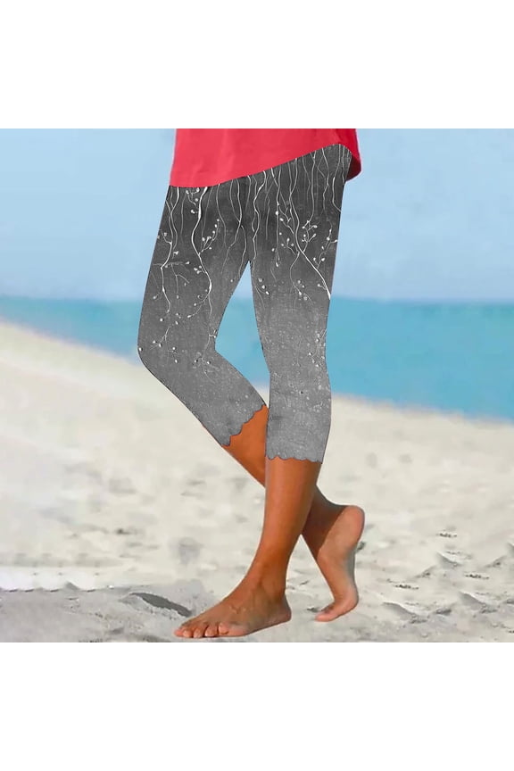 Womens Pants, High Waisted Yoga Pants for Women, Women's High Waist Yoga Pants, Summer Trousers, Floral Printed Slim Capris Pants, Compression Leggings for Women Gray^ S
